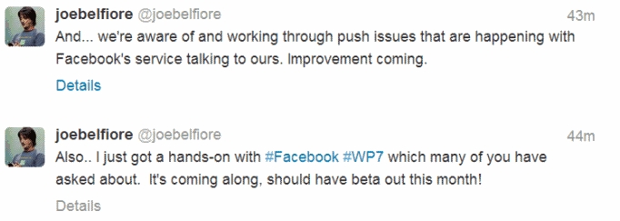 Joe belfiore confirma que pronto tendremos Facebook Beta para WP7