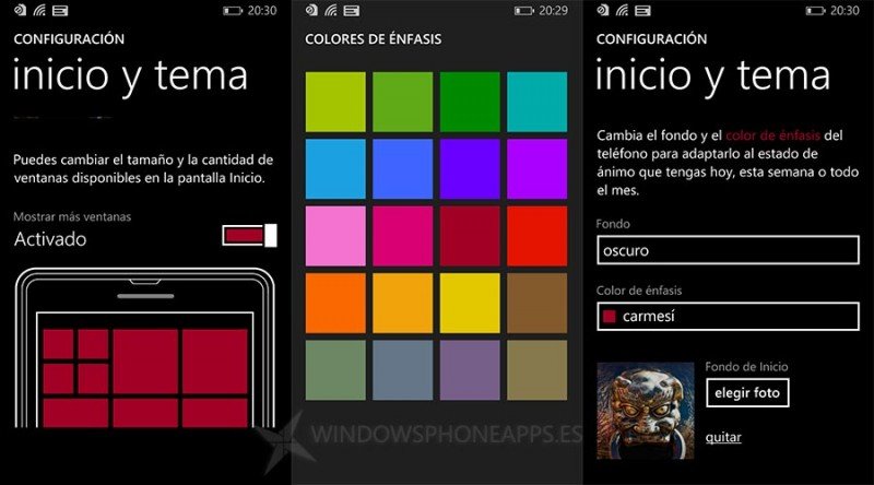 Pantalla de inicio en Windows Phone 8.1