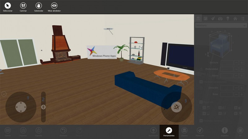 Opciones de cámara en el modo 3D con Live Interior 3D Pro