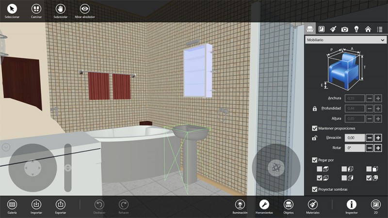 Paneles de la interfaz de Live Interior 3D Pro