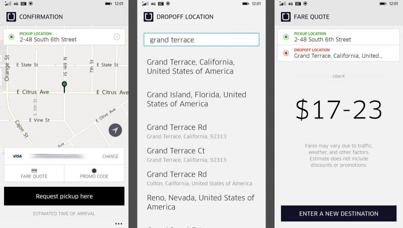 Conocer el coste en Uber para Windows Phone