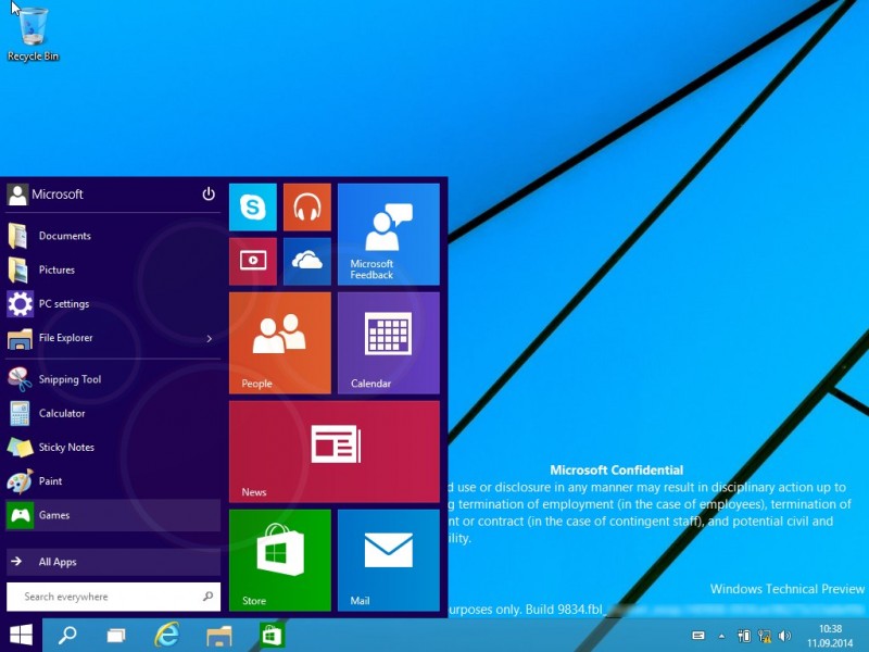 Windows 9 Preview Build 9834 - Menu de inicio