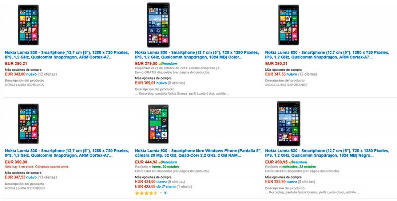 Nokia Lumia 830 en Amazon