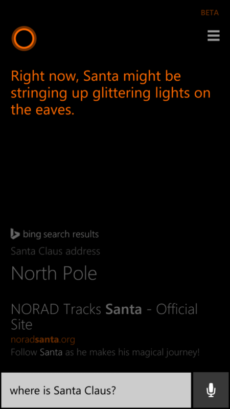 Cortana te dice donde está Papa Noel