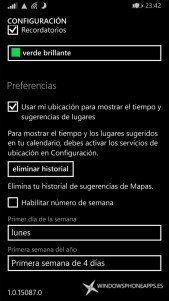 Configuración del Calendario de Windows Phone 8.1