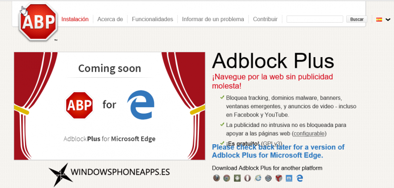 AdBlock Plus en Microsoft Edge