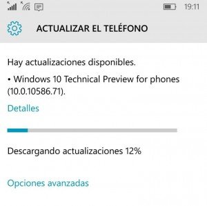 Actualización de Windows 10 Mobile Insider Preview 10586.71