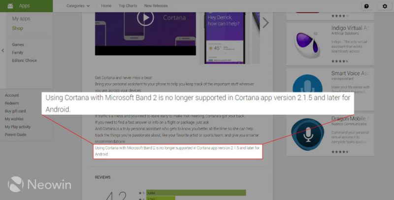 Cortana para Android elimina el soporte para la Microsoft Band 2