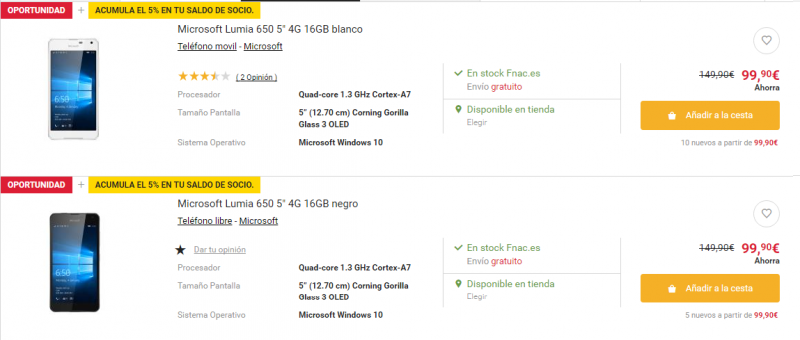 El Lumia 650 también de oferta en Fnac, llévatelo por 99€