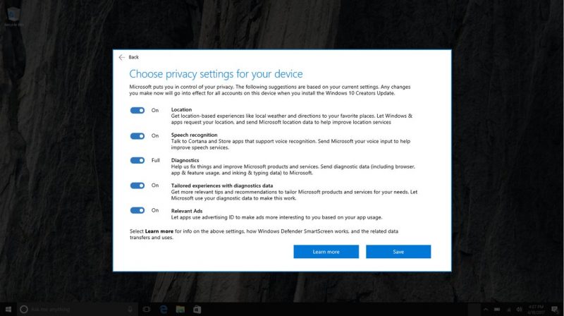 Windows 10 Creators Update ofrece más control sobre las actualizaciones y la privacidad