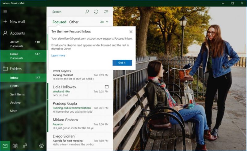 Microsoft anuncia novedades para la gestión de cuentas Gmail en Correo y Calendario de Windows 10