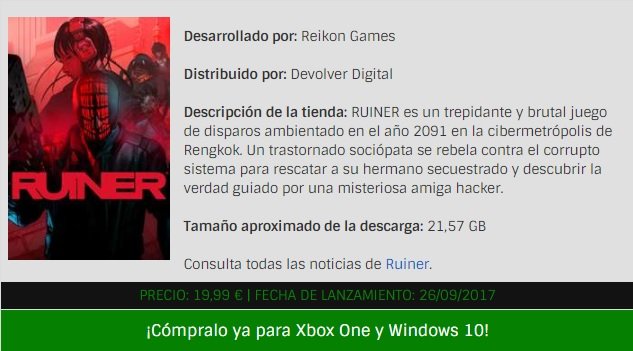 Ruiner ya disponible en la tienda de Microsoft como juego Xbox Play Anywhere