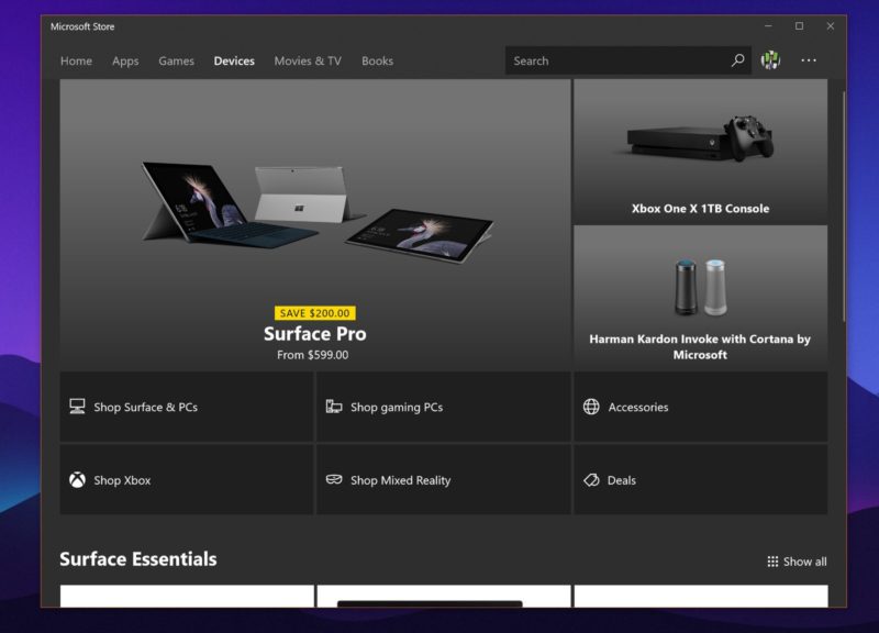 La nueva sección de dispositivos llega a la Microsoft Store de Windows 10