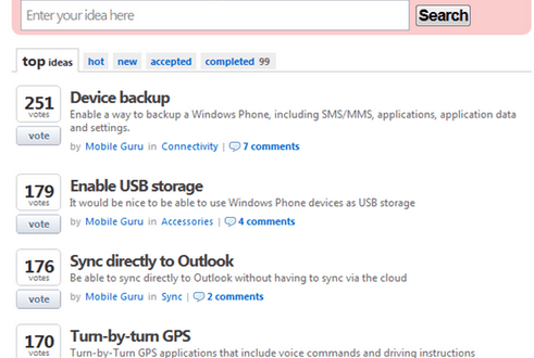 enviar sugerencias sobre windows phone 7