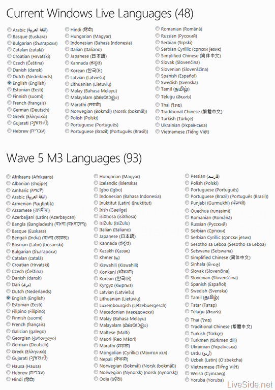 Windows Live Languages