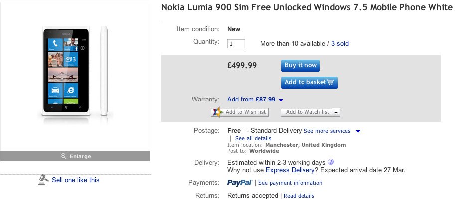 ebay white lumia 900
