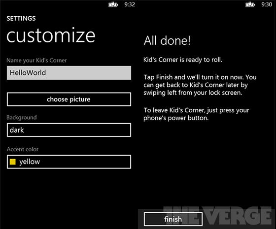 Windows Phone 8 incluye un “Kid’s Corner”. Un inicio separado para el control parental.