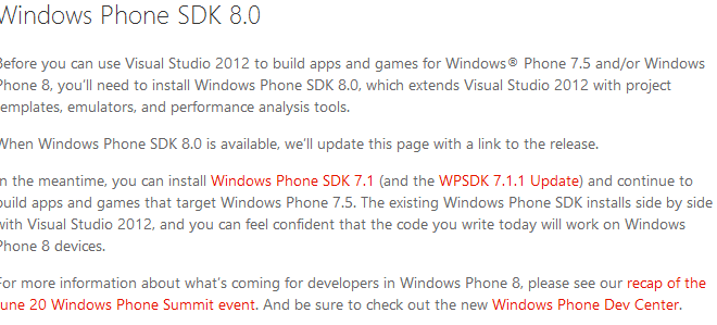 wp8 sdk pagina lanzamiento
