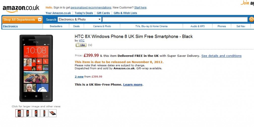 HTC 8X en Amazon UK por 465€
