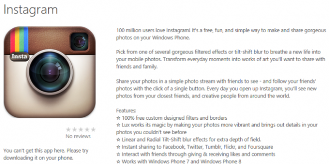 Instagram vista en la tienda Windows Phone ¿montaje o realidad?