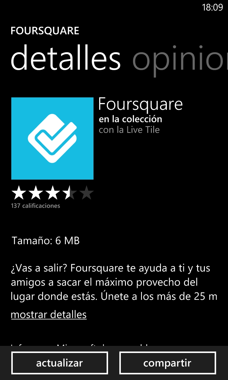 FourSquare se actualiza para Windows Phone