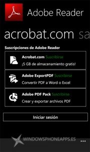Adobe Reader "Mi cuenta"