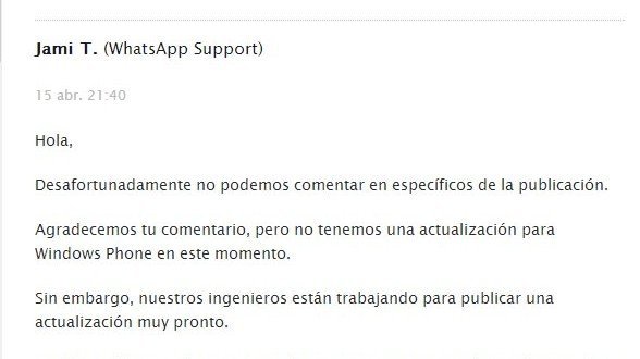 WhatsApp promete una actualización "muy pronto" [actualizado]