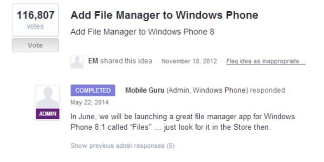 Gestor de Archivos oficial para Windows Phone 8.1 en Junio