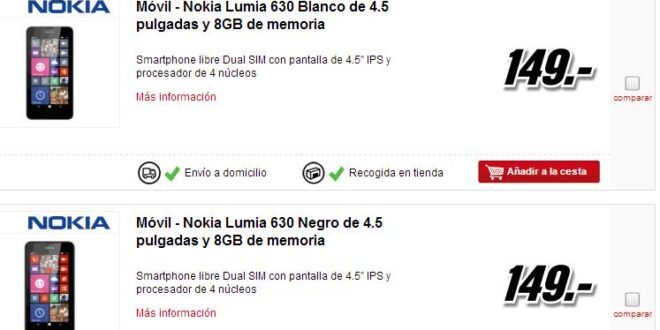 Ya puedes comprar el Nokia Lumia 630 en Amazon y Mediamarkt