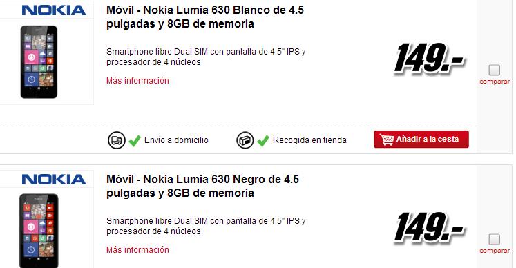 Ya puedes comprar el Nokia Lumia 630 en Amazon y Mediamarkt
