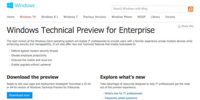 Nuevas noticias sobre Windows Threshold, se muestra enlace de descarga por error