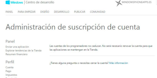 Suscripción cuenta desarrollador en Windows