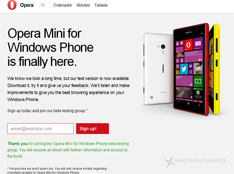 Opera Mini para WIndows Phone