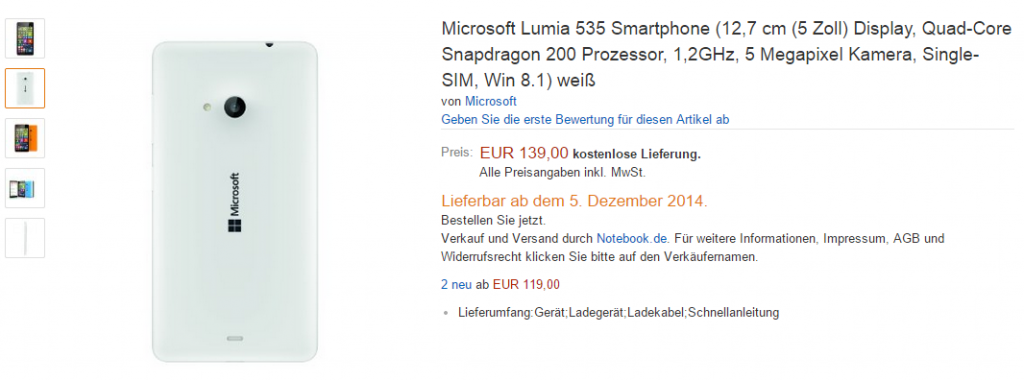 Lumia 535 ya disponible para reserva en Amazon Alemania