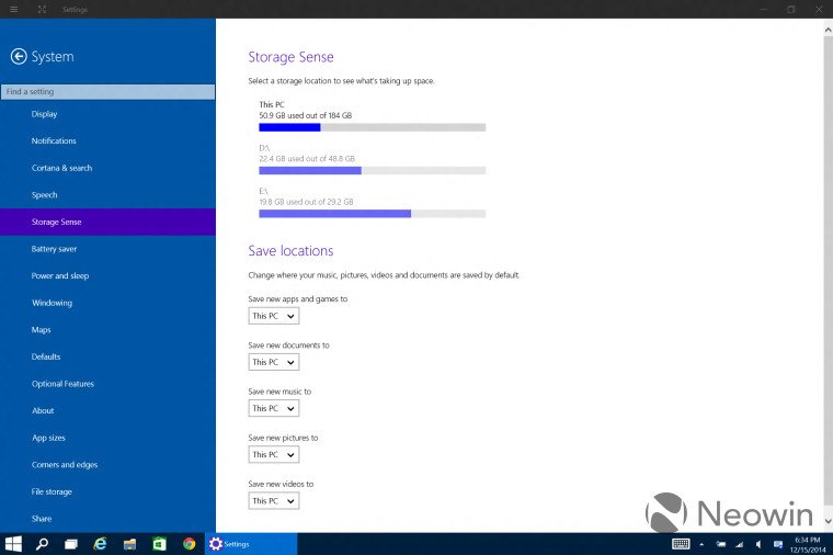Windows 10 Almacenamiento