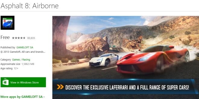 Asphalt 8: Airborne ya es juego Xbox en Windows 8.1