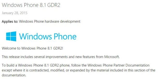 Windows Phone 8.1 GDR2 se muestra en documentación oficial para fabricantes Windows Phone 8.1 GDR2 se muestra en documentación oficial para fabricantes