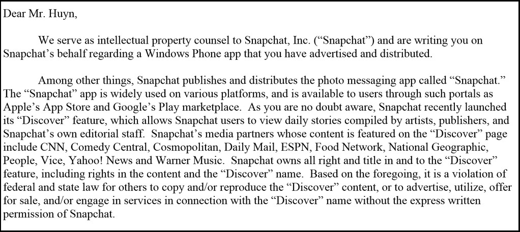 Snapchat quiere a 6Discover fuera de la tienda de Windows Phone