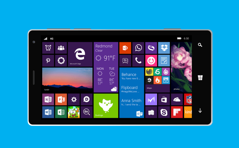 Windows 10 mobile concepto horizontal
