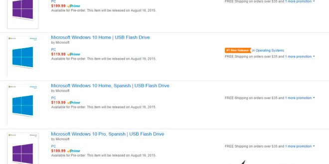 Windows 10 Home y Pro en USB, ya aparecen para pre-pedido en Amazon