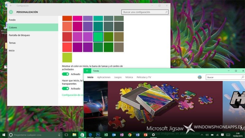 Así se muestra la personalización de colores de la Build 10525 de Windows 10 PC