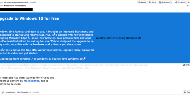 Correo con estafa aprovecha la actualización de Windows 10 para engañar a usuarios