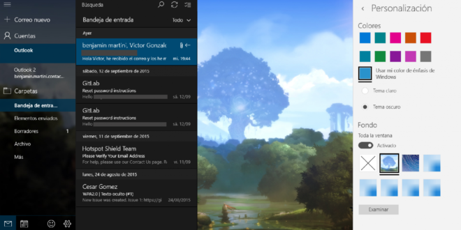 Correo y Calendario de Windows 10 se actualiza con tema oscuro, colores de énfasis y cambios en el diseño