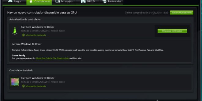Drivers Geforce 355.82 WQHL de Nvidia disponibles para Windows 10