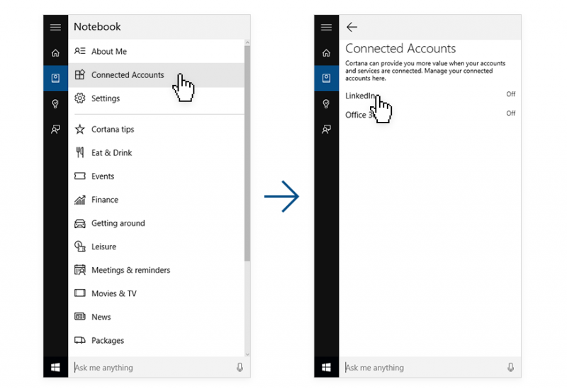 Conectar LinkedIn en el cuaderno de Cortana
