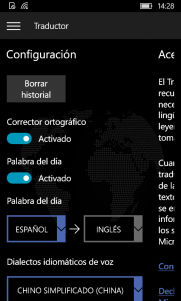 Configuración de Traductor