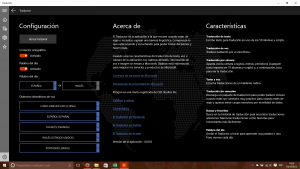 Configuración y Acerca de Traductor para Windows 10 PC