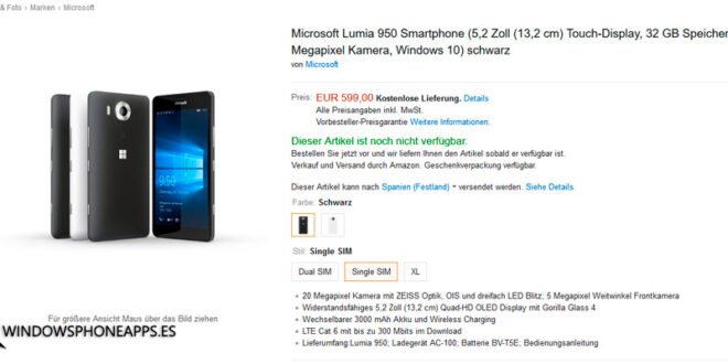 Lumia 950 en pre-reserva en Amazon Alemania