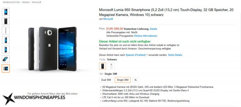 Lumia 950 en pre-reserva en Amazon Alemania