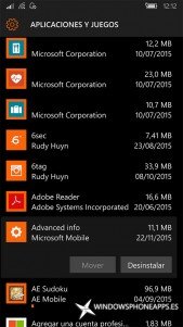 Información avanzada en Almacenamiento de Windows 10 Mobile
